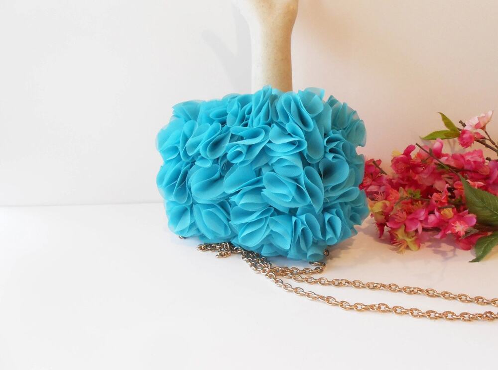 Teal Floral Vintage Clutch Bag, Glamorous Teal Evening Bag